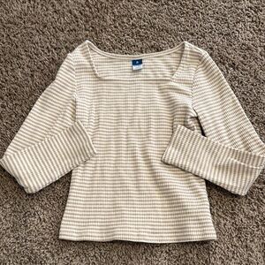 Old Navy Cream and White Ribbed Blouse
